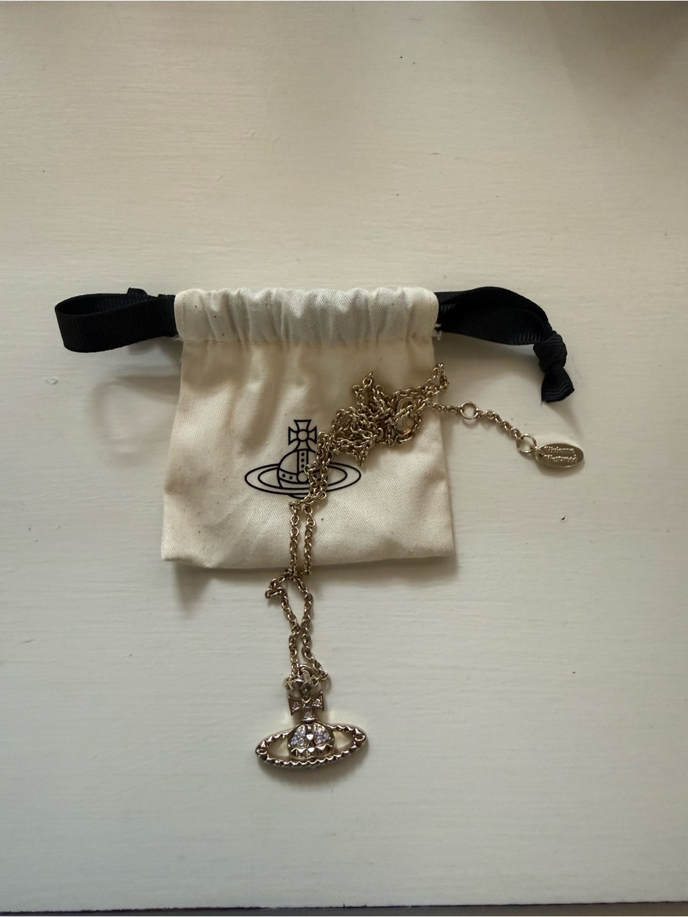 Vivienne Westwood Cream Branded Drawstring Pouch with Gray Box